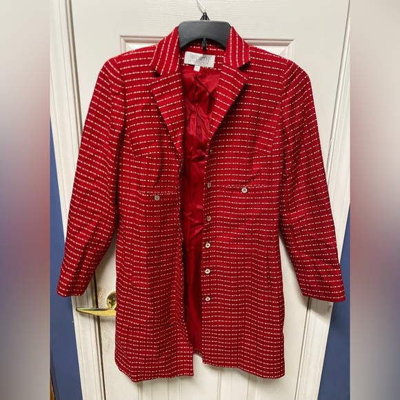Vintage Classic WORTH Petite Size 4 Red and White Stripe Jacket Blazer - Picture 1 of 9